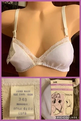 Vintage Bra White Smooth Lace Seamless Polyester Nylon Adjustable 1970s NEW 34B - Image 1 of 4