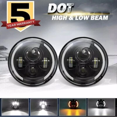 2PCS DOT 7" INCH Round LED Headlights  Black For Dodge D100 D200 D300 Pickup - Image 1 of 4