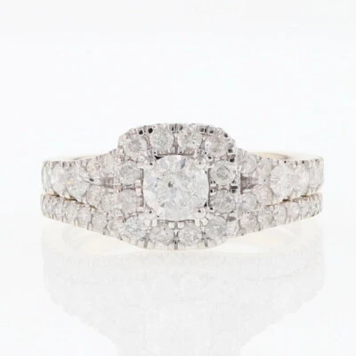 1.91ctw Round Cut Diamond with Halo Wedding Set Rings 14k White Gold Size 8.5 - Image 1 of 4