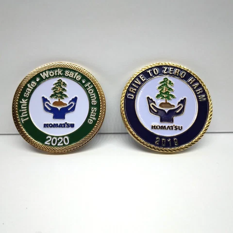 2 Komatsu Safety Coins 2019 Blue - 2020 Green P&H Excellent Condition  Milwaukee Cover