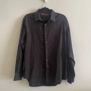 Camisa Perry Ellis Manga Larga Con Botones Dos Tonos Marrón Rayas Camisa Grande - Imagen 1 de 12