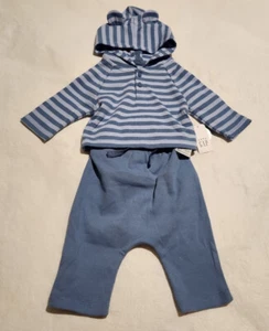 NWT Baby Gap Boys Striped Hooded Top Pants Outfit 2PC Set 0-3 Months - Picture 1 of 1