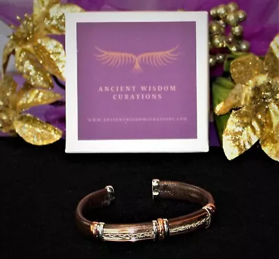 Cuff Bracelet/Copper and Brown Leather-Handmade- Gift Box/Free Shipping-BL0307 - Image 1 of 4