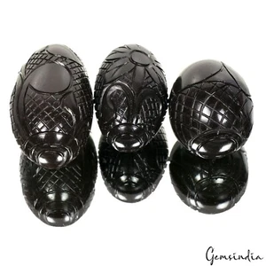 850 quilates ágata de ónix negro tallado huevo de cristal forma ovalada piedras preciosas curativas Reiki 3P - Imagen 1 de 7