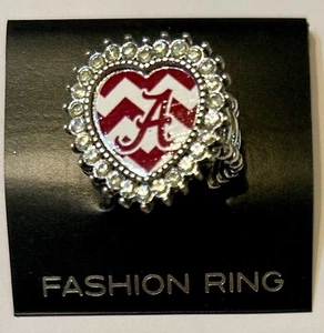 Alabama Crimson Tide Heart Shaped Silver Tone Fashion Stretch Ring New - Picture 1 of 2