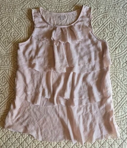 Ann Taylor Loft Petite Damen XSP Tank fließend hellbraun Rüschen roher Rand - Bild 1 von 8