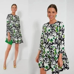 Tuckernuck Noir Hydrangea Blooms Pierce Ruffle Mini Dress Black Green Size Med - Picture 1 of 8