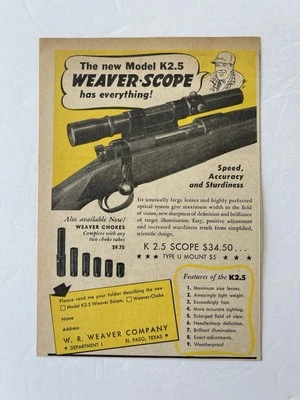 Vintage 1946 Print Ad Weaver Scopes K 2.5 Model Advertisement - Изображение 1 из 2