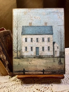 Saltbox House, White, Folk Art, Primitive Handcrafted Plaque / Sign - Picture 1 of 3