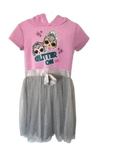 LOL Surprise! Glitter On Pink Hoodie Dress XS (4/5) With Silver Glitter Tulle - Picture 1 of 7