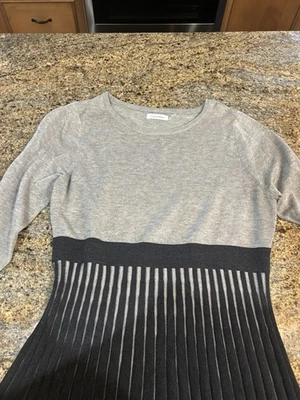 NWT Calvin Klein Fit and Flare Heather & Charcoal Grey Knit Sweater Dress Sz L - Image 1 of 4