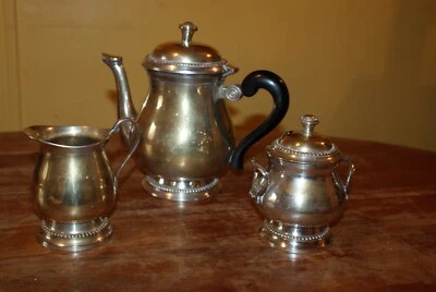 Service à thé Napoléon III avec pot à lait sucrier théière poinçon métal argenté - Photo 1/4