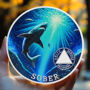 Sober Shark Sobriety Coin Custom Years AA Medallion Inspirational Gifts For Men - Picture 1 of 17