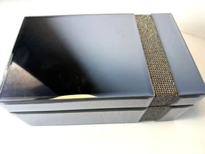 Black Mirrored Jewelry Box w Tags Rhinestone Trim By Heaton & Parke 70 C - Picture 1 of 9