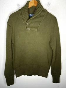 Polo Ralph Lauren Small Green Military Ribbed Knit Sweater Shawl RRL Rugged VTG - Picture 1 of 5