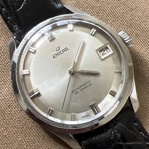 Vintage Men’s Enicar 25j 35MM Rotomatic Stainless Steel Date Rare Dial Running - Picture 1 of 18