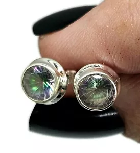 Round Mystic Topaz Studs, Sterling Silver, Purple Green Gemstone, Fire Topaz - Picture 1 of 10