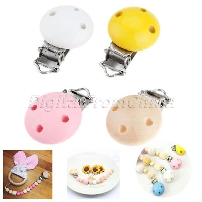 5/10/50/100Pcs 4 Colors Baby Pacifier Soother Clips Wooden 3 Holes Can Chew - Image 1 of 4