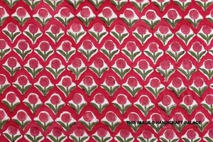 Indian Hand Block Print Pink Floral 100% Cotton Women Dress Craft Fabric By Yard - Picture 1 of 8