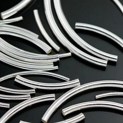 Genuine 925 Sterling Silver Curve Tube Spacer Beads Bracelet Jewellery Making - Image 1 of 2
