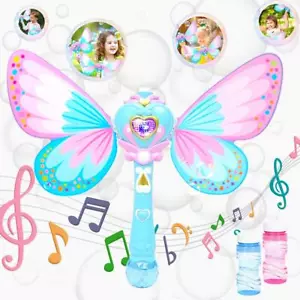 Butterfly Bubble Maker Wand with Light Music & 2 Bubble Refill Toy Fun for kids - Picture 1 of 8