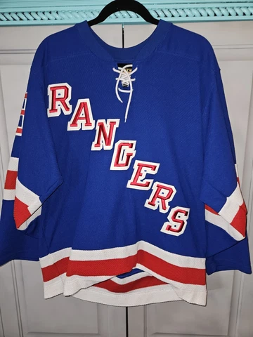 VTG Eric Lindros KOHO New York Rangers NHL LICENSED JERSEY Sewn Letters AIR KNIT Cover