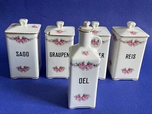 Max Rösler Vorratsdosen Oelflasche Rosendekor antik Zucker Graupen Reis Sago - Picture 1 of 23