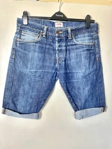 EDWIN Blue Denim Jean Shorts Slim Cut Offs Size 32 - Picture 1 of 9