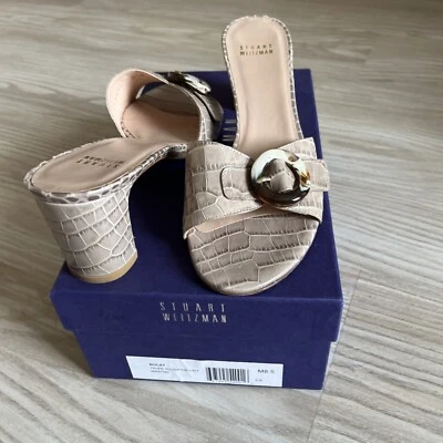 STUART WEITZMAN Style 87580 Taupe Croc Embossed Leather Heels Sandals Size 8.5M - Image 1 of 4