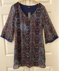 Lux II Dress Women’s Size 6 Cut Out Navy Blue Multi Floral Medallion Lace Boho - Bild 1 von 10