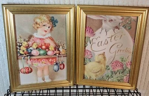 Easter Bunny Rabbit Framed Prints Eggs Vintage Look Cottage Victorian Set Retro - Picture 1 of 5