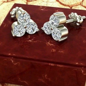 0,65 Kt Rund Diamant Ohrstecker Cluster Ohrringe Hochzeit Weißgold-Finish Silber - Bild 1 von 3