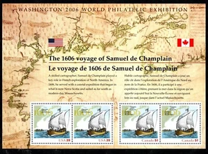 EE. UU. 2006 Sc #4074 39¢ Viaje de Sameul de Champlain - Hoja de recuerdo de 4 MNH - Imagen 1 de 2