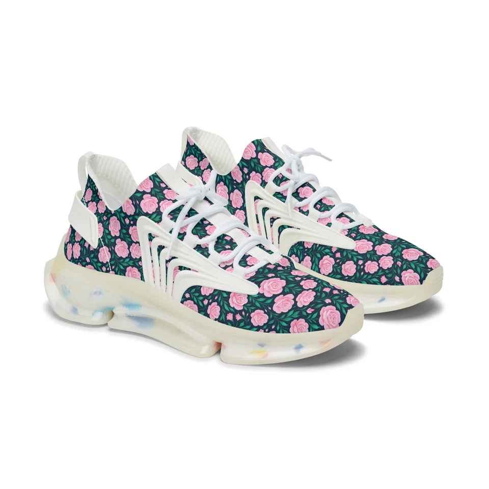 Mesh Sneakers, Pink Rose Pattern, Women's Shoes, Floral Design, Feminine - Image 1 of 1