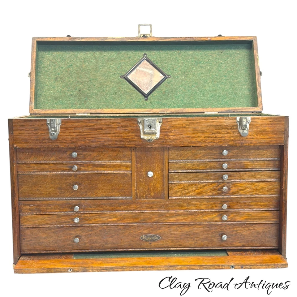 古董 Gerstner & SONS #052 11 Dr Tiger OAK MACHINIST CHEST 工具箱珠宝首饰 — 第 1/4 张图片