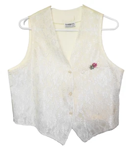 Sostanza Retro Women’s Vest Ivory/Yellow Lace Acetate Satin - Picture 1 of 2