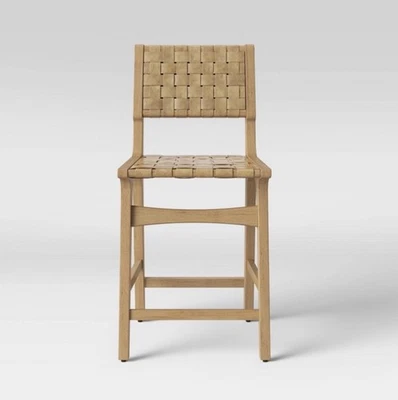 Ceylon Woven 24" Counter Height Sturdy Barstool Rubberwood Frame - Natural Wood - Image 1 of 4