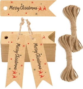 Small Christmas Gift Tags - 100Pcs Xmas Gift Tags with String Deer Merry Chri... - Picture 1 of 7