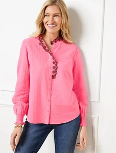 Embroidered Smocked Top at Talbots  NWT $109, color PETUNIA PINK - Picture 1 of 3