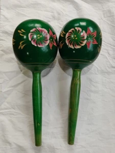 Par de maracas vintage talladas y pintadas a mano. ¡13+ pulgadas! - Imagen 1 de 9