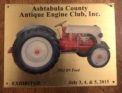 Ashtabula County Antique Engine Club, Inc. Brass Plaque 1952 8N Ford - Image 1 of 3