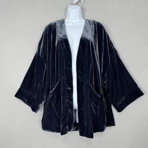 By Anthropologie Womens Jacket S Blue Esme Velvet Kimono Cardigan Hippie Boho - Picture 1 of 16