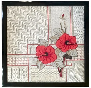 Rita Klein Completed, Framed Needlepoint Canvas Kit, Royal Hibiscus Finished - Picture 1 of 12