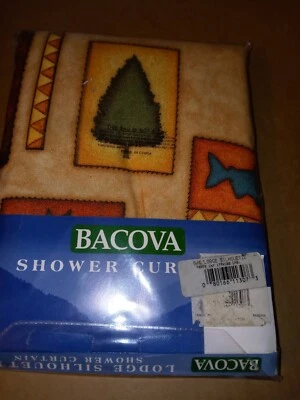 Bacova Lodge Silhouette Tela Cortina de Ducha Oso Alce Fish NUEVO Foto 1 de 3