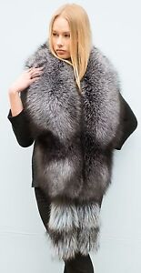 Royal Saga Furs Silver Fox Fur Huge 86" Shoulder Wrap Stole Boa Cuffs