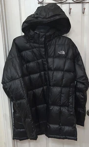 THE NORTH FACE 600 DOWN HOODED QUILT PUFFER LONG KNEE Black COAT Women XL - Picture 1 of 9