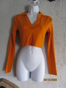 Zara Neu mit Etikett Gr. M hellorange Cropped Top lange spitz zulaufende Ärmel Kragen V-Ausschnitt - Bild 1 von 7