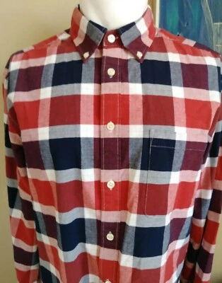 Merona Button Up Shirt Mens Large Multicolor Plaid Linen Long Sleeve - Image 1 of 4