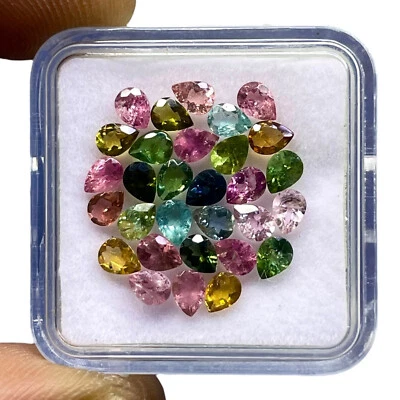 4.62 Cts Natural Multi Color Tourmaline Lot 30 Pcs 4x3 mm Pear Faceted Gemstones - Image 1 of 4