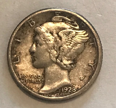 1928-s Mercury Dime,  XF+,  Scarce Cover